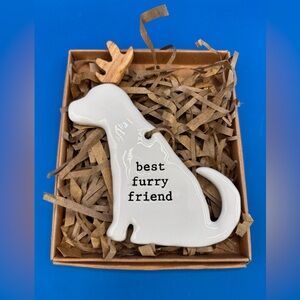 NEW Mud Pie  “Best Furry Friend” Ceramic Dog Christmas Ornament White W/ Box